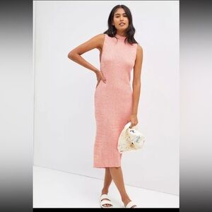 Anthropologie Daily Practice MockNeck Sleeveless Ribbed Midi dress Coral Size XL